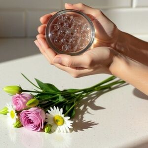 Small 11 Hole Clear Pressed Glass Flower Frog-Vintage-Floral Display-Collectible